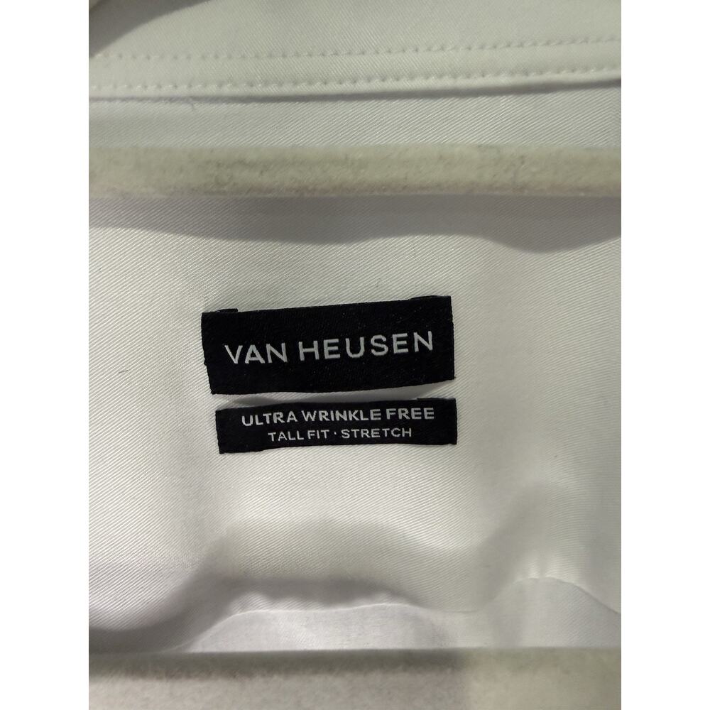 Van Heusen Stretch White Solid Button Up Dress Shirt Tall Fit 18.5 35/36 - Picture 2 of 11